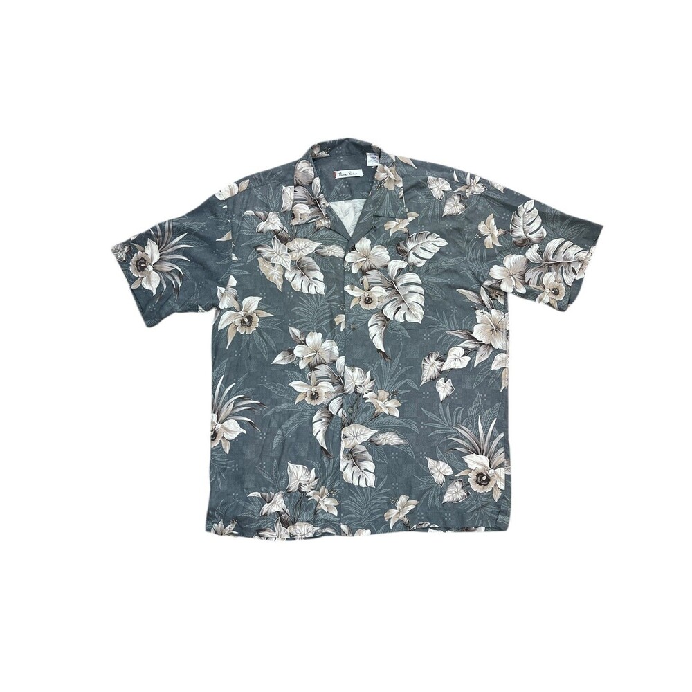 Burma Bibas 100% Silk Hawaiian Shirt Blue Floral Camp Collar Men’s L